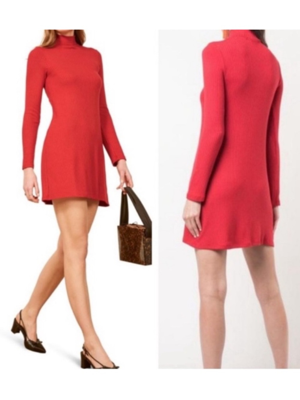 Reformation Jeans Sammi Red Ribbed Turtleneck Dress Long Sleeves Size XS